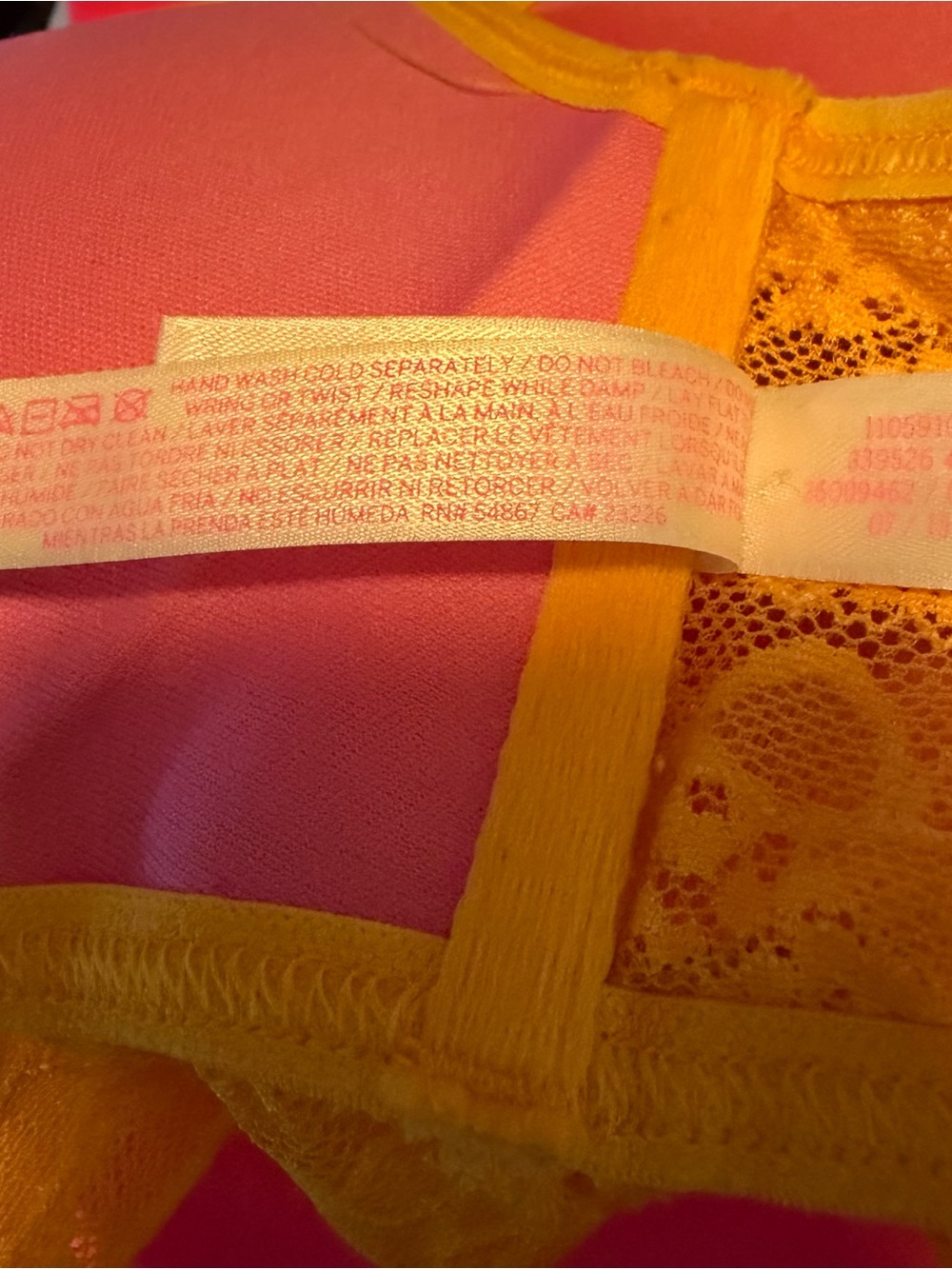 Victorias Secret Pink Bralette Bright Orange Lacy Strappy Lightly Lined large - Picture 7 of 7
